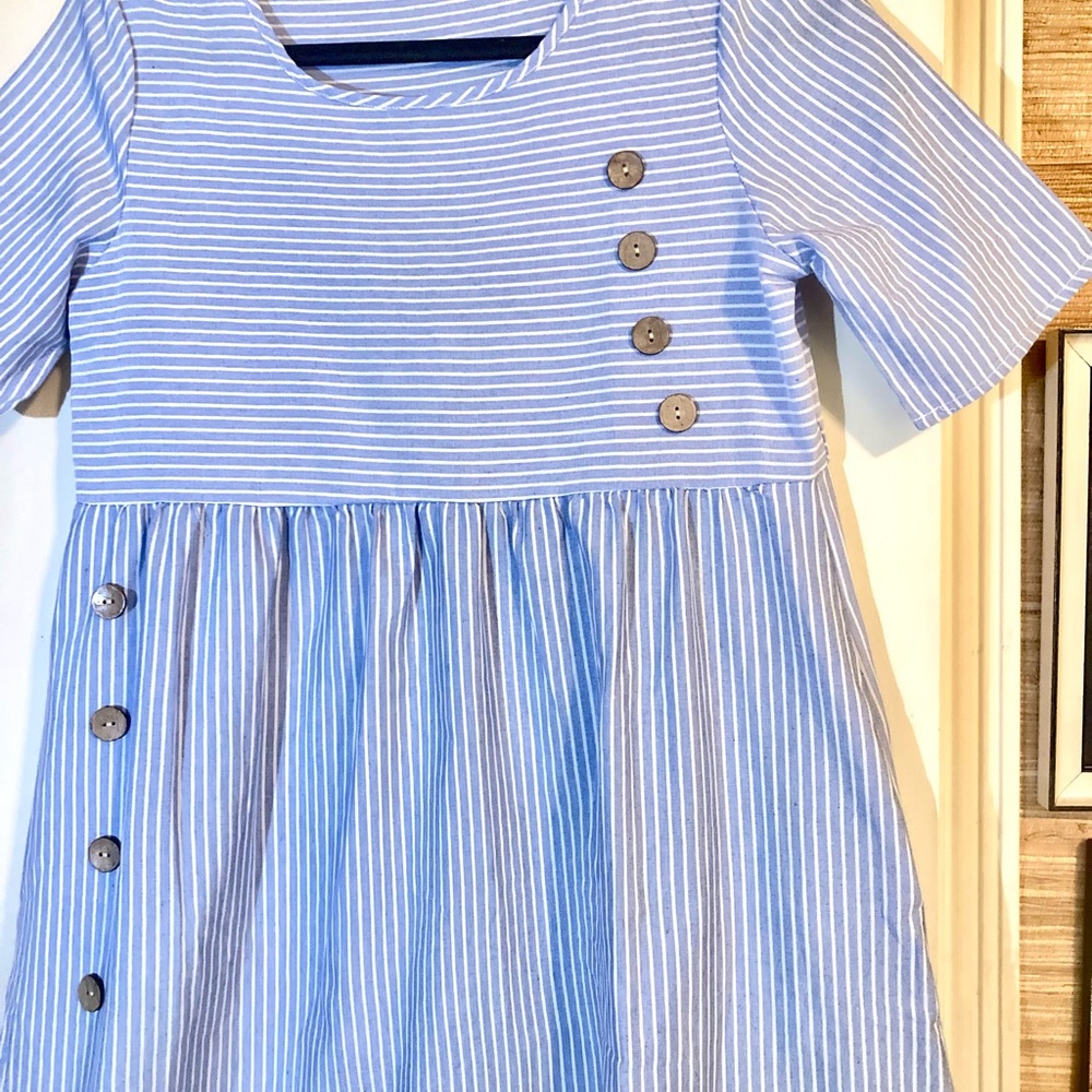 Blue Striped Girls' Button-Accent Dress